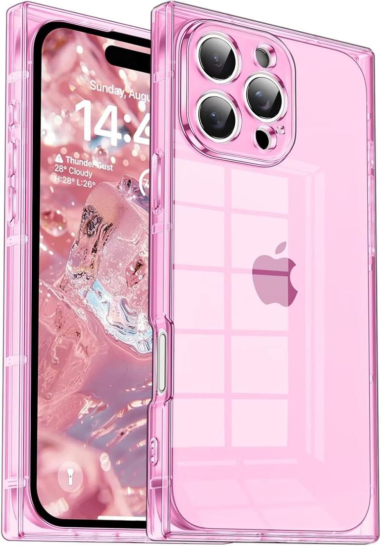 Tzomsze Case Compatible with iPhone 16 Pro Max Clear Case, Camera Protection, Reinforced Corners TPU Slim Shockproof Case Cover for Women Girls 6.9 inch-Transparent Pink