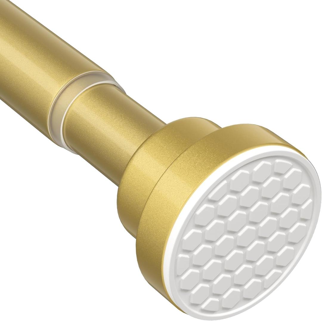 MEXAU Tension Curtain Rod For Window 28-48 Inches Adjustable Expandable Gold Spring Tension Rod Spring Curtain Rods No Drilling Extension Rods Tension Rod for Closet Doorway Kitchen