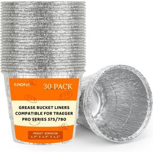 30 Pack BAC407 Grease Bucket Liner Compatible for Traeger Pro Series 575/780, 22/34 Series, Ironwood 650/885 Grills, Grill Accessories Drip Tray Liner