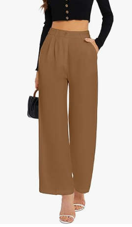 FUNYYZO Wide Leg Pants Women's High Elastic Waisted in The Back Business Work Trousers Long Straight Suit Pants M