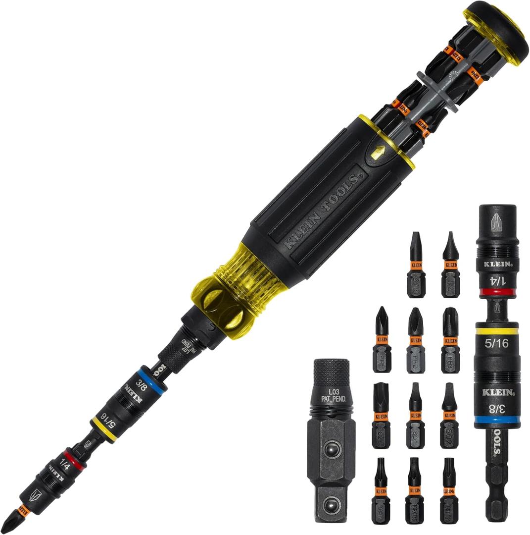 Klein Tools 32517HD KNECT 17-in-1 Impact-Rated Hybrid Screwdriver/Nut Driver, Magnetic, Flip Socket, 11 Bits, 3 Nut Drivers, Bit Holder, Square Adapter