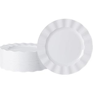 NZVCN 72 Pack White Plastic Plates, 10" Disposable Wave Dinner Plates Elegant Heavy Duty Serving Dishes for Party, Wedding, Thanksgiving, Christmas