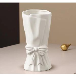 Bow Vase, White Flower Vase for Home Decor, White Ceramic Vase for Boho Style, Bow Decor, 9.3 Inch Flower Vases for Bouquet, Large Vase for Ideal Shelf Decor/ Table. (Pure White, Large)