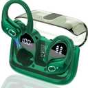 Wireless Earbuds 75hrs Bluetooth 5.4 Headphone Sport, 2026 Bluetooth Earbuds Stereo Deep Bass Over Ear Bud with Earhooks, ENC Noise Cancelling Mic, IPX7 Waterproof Earphone for Gym/Workout, Dark Green