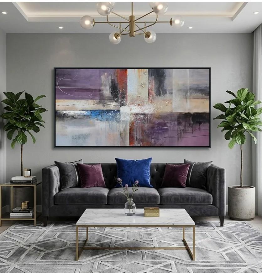 Purple Abstract Wall Art for Living Room - Modern Canvas Framed Paintings, Large Artwork Decor for Bedroom or Office, Pictures for Living Room - Elegant Abstract Art Wall Decor, 20x39inch