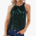 GRACE KARIN Sequin Halter Tops for Women Sleeveless Sparkly Shiny Tank Tops Ruched Flowy Sparkly Club Outfits Party Shirt,M