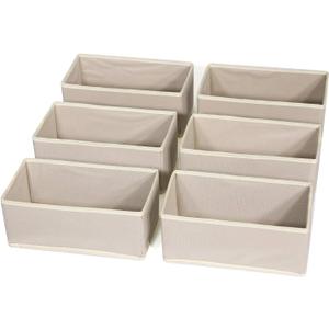 DIOMMELL 6 Pack Foldable Cloth Storage Box Closet Dresser Drawer Organizer Fabric Baskets Bins Containers Divider for Clothes Underwear Bras Socks Lingerie Clothing,Beige 060