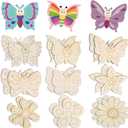 26PCS Wooden Butterflies & Flowers Ornaments to Paint, Various Sizes and Shapes Butterflies and Flowers DIY Blank Unfinished Wood Cutouts Ornament for Home Crafts Hanging Decorations
