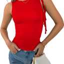 Milumia Women's Ruched Knotted Tank Top Y2k Sleeveless Lettuce Trim Fitted Tops (Red, XL)