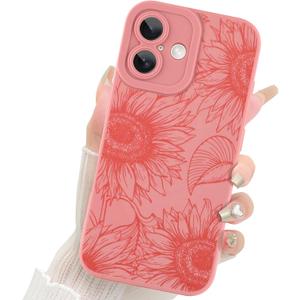 Fiyart Designed for iPhone 16 Plus Case Cute Flower Floral Sunflowers Design,Soft Slim TPU Anti-Scratch Phone Cover for Women Girls 6.7"-Pink