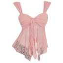 BEAUDRM Women's Y2k Lace Tank Top Sheer Mesh Asymmetrical Flowy Sweetheart Neck Sleeveless Going Out Party Club Rave Tops Solid Pink Small