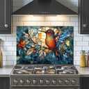 Evgosm Tempered Glass Backsplash for Kitchen Stove Splashback, hummingbird Glass Backsplash, Easy to Install and Clean, Used for Kitchen Wall Protection and Decoration (30x24'')
