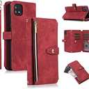 UEEBAI Case for Samsung Galaxy A22 5G, 9 Card Slots Leather Wallet Shockproof Flip Cover with Hand Strap Card Slots Zipper Pocket Kickstand Handbag Magnetic Closure - Wine Red