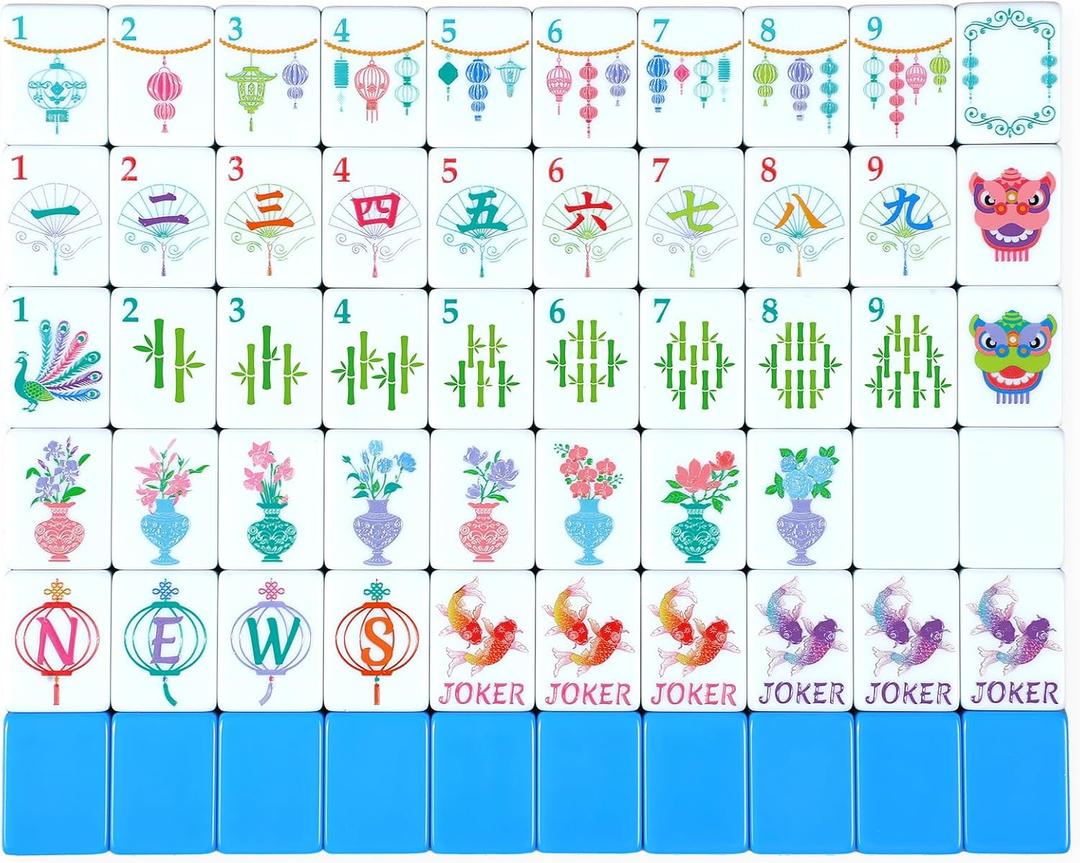 Simgoing 160 Pcs 1.2 Inch American Mahjong Sets Mahjong Tiles Melamine Engraved Double Layer Mah Jong Ideal for Home & Party Games, Tiles Only(Stylish,Blue)
