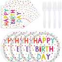 72 Pcs Birthday Plates and Napkins Party Supplies,Happy Birthday Party Plates Napkins Dots Design Tableware Set Decorations for Serves 24 (White)