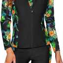 SHEKINI Women's 3 Piece Rash Guard Long Sleeve Swimsuits Zip Bathing Suits with Pants UPF 50+ Shirt (XX-Large, Black/Pineapple)