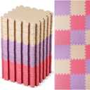 Nuanchu 60 PCS Kids Foam Puzzle Floor Mat Bulk - Solid Color Foam Play Mat with Borders Interlocking Multi Use Floor Rug for Children, 12 Inch(Pink, Beige, Purple)