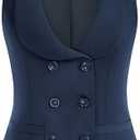 Belle Poque Women Double Breasted Vintage Lapel Collar Vest Coat With 2 Pocket, Large