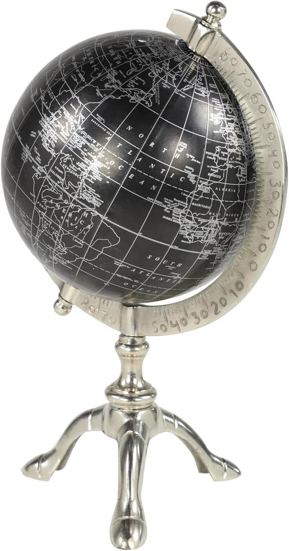 Deco 79 Aluminum Globe Globe, 7" x 6" x 12", Black (SMALL SIZE)