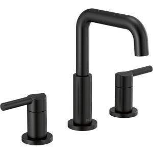 Delta Nicoli Matte Black Bathroom Faucet 3 Hole, 8 Inch Widespread Bathroom Sink Faucet for Vanity, Push-Pop Drain Assembly, Matte Black 35849LF-BL