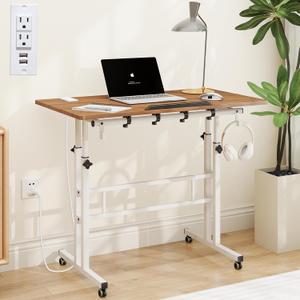SIDUCAL Mobile Stand Up Desk with USB Ports and Outlets, Adjustable Laptop Desk on Wheels, Home Office Workstation, Rolling Laptop Cart for Standing or Sitting, 31.5" x 23.6" Vintage Oak (Enlarged)