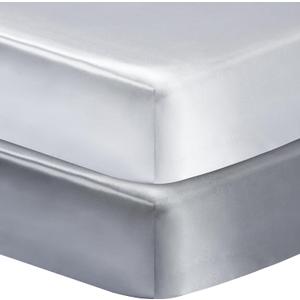 2 Pack Silk Crib Sheets for Baby with Sensitive Hair Satin Baby Mattress Sheet Boys and Girls Unisex 52x28x8 Fitted Sheets (Satin White & Gray)