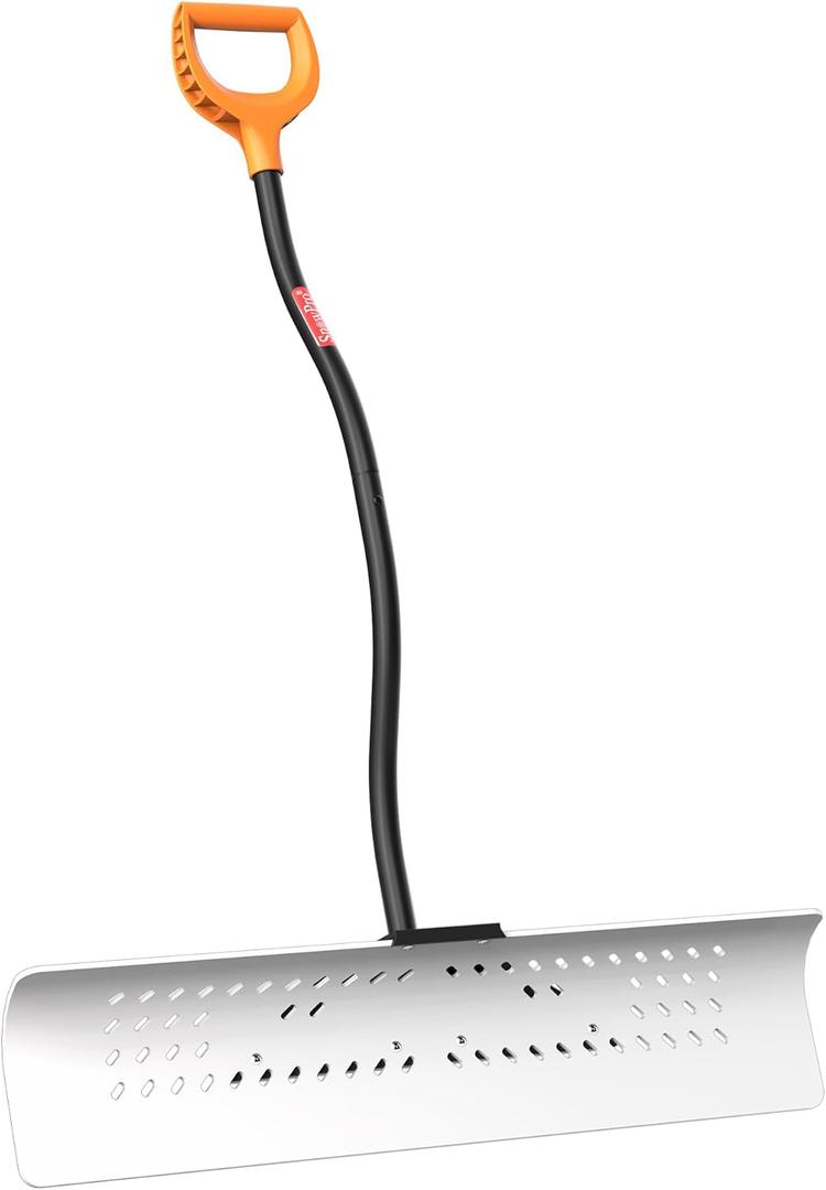 36 Inch Heavy Duty Snow Pusher, Extra Wide Snow Shovel for Driveway, Sidewalk, Patio, Deck & Doorway Snow Removal, Ergonomic Back Saver Snow Plow with UHMW-PE Blade, Non-Slip Grip Handle