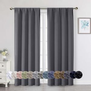 Grey Blackout Curtains for Bedroom Living Room 72 Inches Long 2 Panels Set, Soft Solid Thermal Room Darkening French Door Curtain, Modern Rod Pocket Design, Grey, 40" Wx72 L