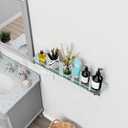 24 Inch Glass Bathroom Shelves,Brushed Nickel Floating Shelves for Wall Rectangular Modern Stainless Steel Glass Shelf for Bathroom Shelves Wall Mounted, 24"with railing