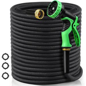 NON-EXPANDABLE Garden Hose 50ft x5/8'', Heavy Duty Flexible Water Hose with 10-Function Sprayer, Lightweight, Leak Proof, Durable Fabric Skin, Pressure Resistant for Yard, Outdoor