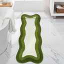 HAOCOO Bathroom Rugs Runner 18x47 inch, Non Slip Soft Green Rug Irregular Shape Bathroom Mats, Washable Absorbent Long Bathroom Rugs for Bedroom Aesthetic Bathtub Sink Shower