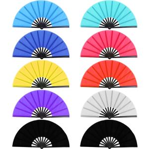 10 Pcs Large Folding Fan Bulk Popping Clacking Fans for Line Dancing Boots on The Ground Hand Fan for Dancing Performance Wedding Party Festival Decorative (9 Colors)