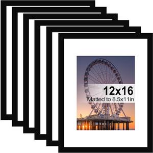 BESCRCL 12x16 Picture Frame Black Set of 6, Diamond Art Painting Frames Display Photo 8.5x11 or 12 x 16 without Mat, Wall Hanging Frame with Plexiglass