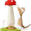 Cat Scratching Post, Mushroom Cat Scratcher with Interactive Ball Track Spring Ball Toys Cute Sisal Scratchers Post for Indoor Adults Kitten with Stable Base
