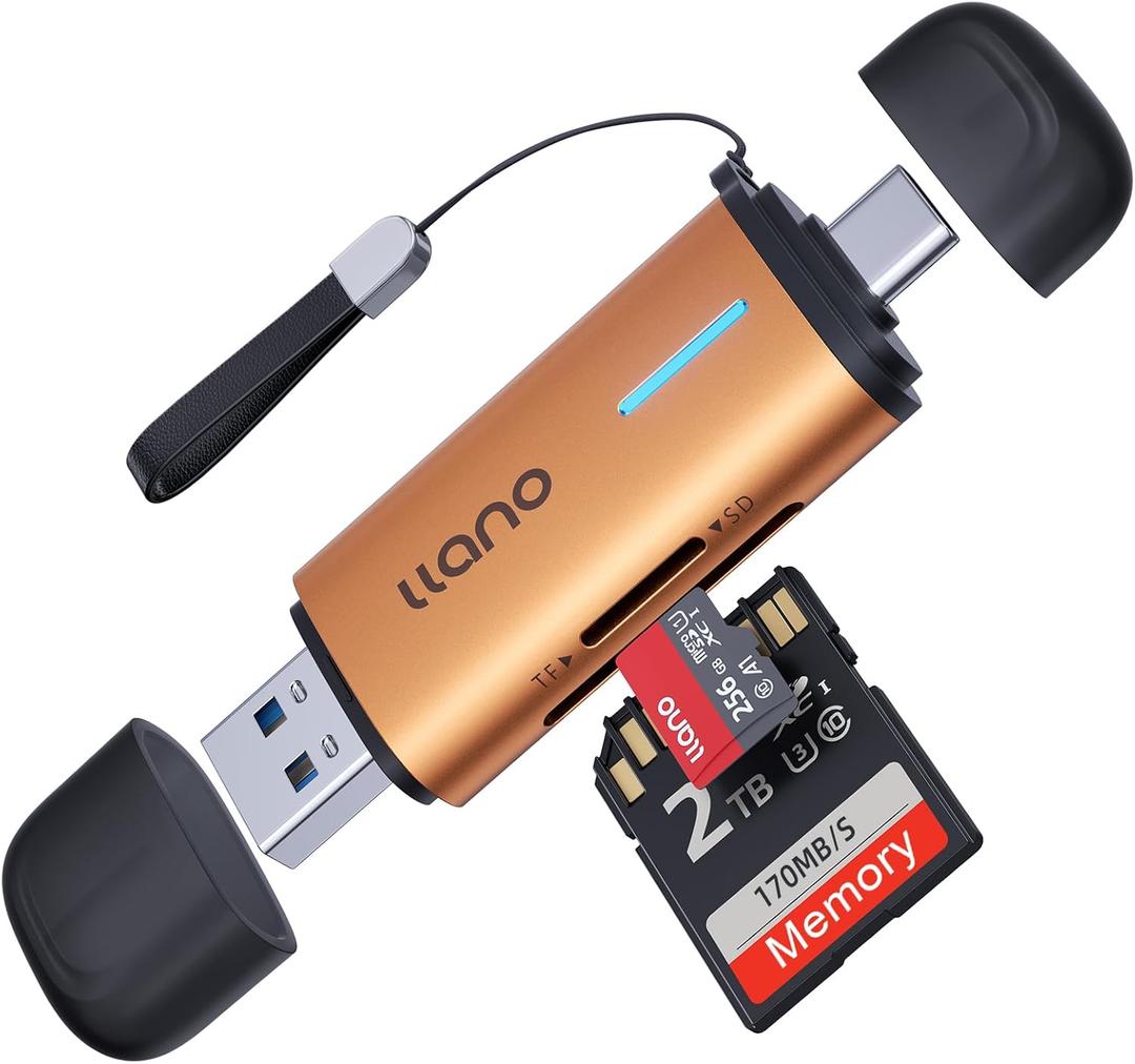 llano Micro SD Card Reader, 2 in 1 USB C 3.0 SD Card Reader Dual Slots Card Adapter, Memory Card Reader for MicroSD, SDHC, SDXC, Compatible with iPhone 17/16/15, MacBook, iPad, Android, Computer (Orange)