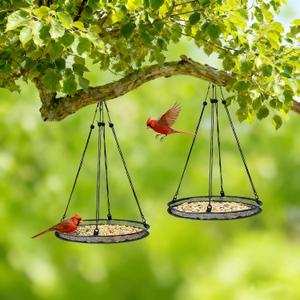 2 Pack Wild Bird Seed Catcher Hanging Hoop Platform - Under Feeder Tray for Hummingbird Feeders, Bee Feeders Outdoors (Green, 16")