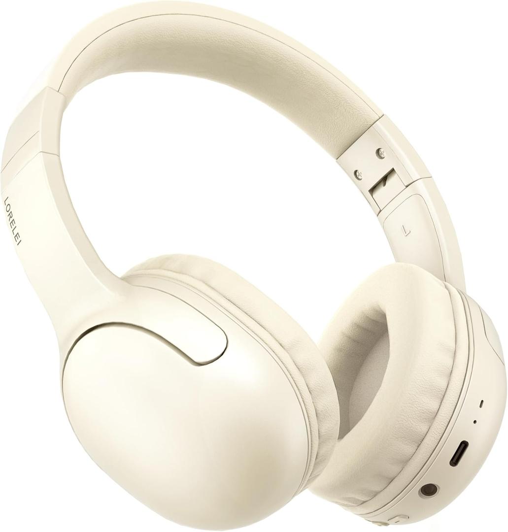 LORELEI B-E5 Kids Bluetooth Headphones, Wireless Headphones for Kids, Foldable 40H Playtime, Built-in mic, On Ear Headsets for Child/Teens/School/Tablet(Beige White)