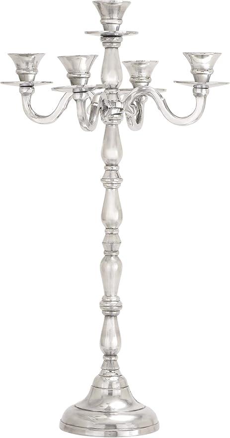 Deco 79 Aluminum Metal Candelabra, 10" x 10" x 23", Silver Deco 79 Aluminum Metal Candelabra, 10" x 10" x 23", Silver