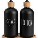 Little World Soap Dispenser for Kitchen, Stainless Steel Pump and Wood Tray, Bathroom Decor Dispenser for Foaming Hand Soap, Dish Soap and Lotion, Black & Black