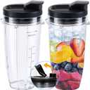 Replacement 24oz Blender Cup with Sip & Seal Lid For Nutri Ninja BL450 BL456 BL480 BL482 BL640 BL642 BL682 BN401 BN751 BN801 Foodi SS101 SS151 SS351 SS401 Ninja Blender Auto IQ Blade, 2-Pack
