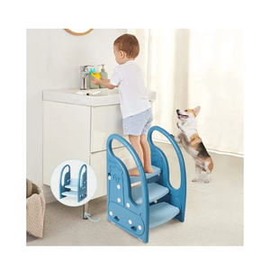 Toddler Step Stool Chair Onasti Kids 3 Step Standing Tower for Toddlers Plastic Learning Helper Stool for Kitchen Counter Bathroom Sink Toilet Potty Training with Handles and Non-Slip Pads-Blue