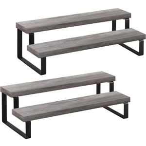 YINMIT Wooden Display Riser Stand, Tiered Perfume and Cologne Organizer Stand, 2 Tier Spice Rack Organizer, Rustic Display Shelf for Candles (2 Tier,2 Pack,Grey)