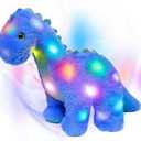 Hopearl LED Plush Dinosaur Light up Stuffed Diplodocus Animal with Long Neck Night Lights Glow in The Dark Birthday Gifts for Kids Toddler Girls, Blue, 16''