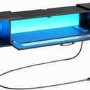 HOOBRO Floating TV Stand with LED Light Power Outlet for TVs up to 65, Wall Mounted TV Shelf, Modern Media Console Entertainment Center Under TV, for Living Room Bedroom, Black BK34UDDS01G1, 55.1 Inch