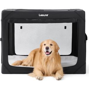 Lesure Collapsible Dog Crate - Portable Travel Kennel for Extra Large Dog, 4-Door Pet Crate with Mesh Windows, Indoor & Outdoor, Black