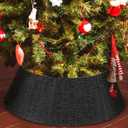 PullCrease 28 Inch Christmas Tree Collar, Natural Woven Xmas Tree Ring, Farmhouse Paper Rope Xmas Pine Skirt Holiday Rustic Base Cover for Christmas Greenery Decorations (Black)