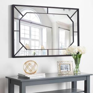 Gold Tempered Living Room Mirror, 36"x24" Large Decorative Wall Mirror with Irregular Metal Frame, Modern Accent Mirror for Bathroom, Bedroom, Entryway (36"L x 24"W)