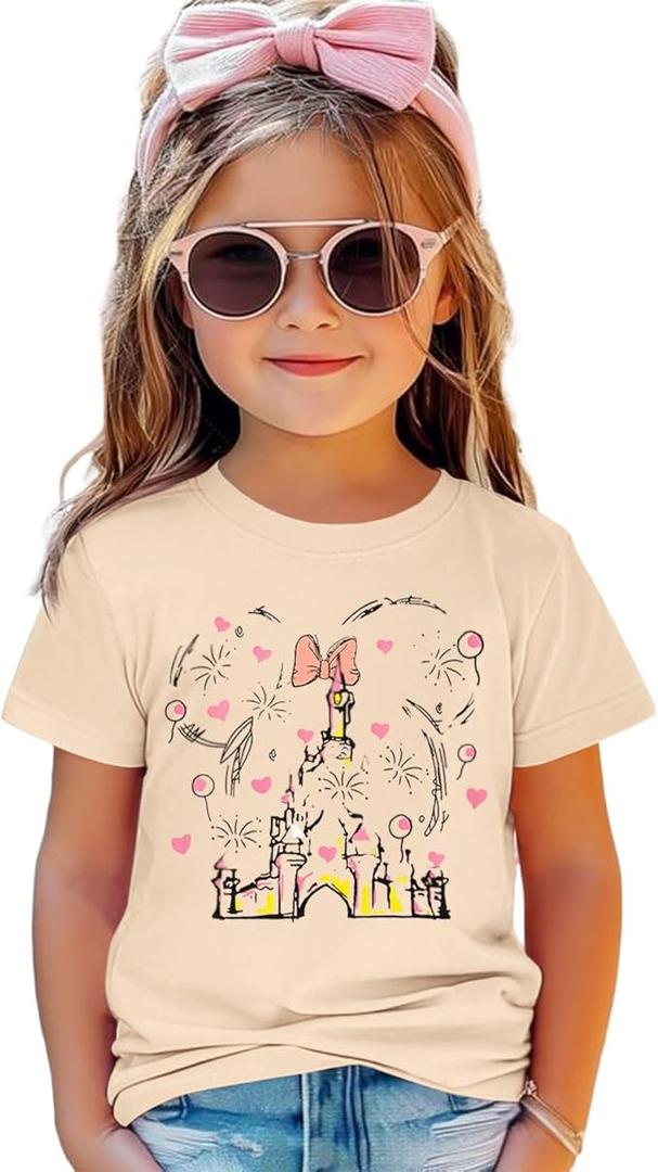 CM C&M WODRO Toddler Girls Magical Shirt Princess Magic Kingdom Shirts Cute Bow Graphic T-Shirt Kids Vacation Summer Tee Top