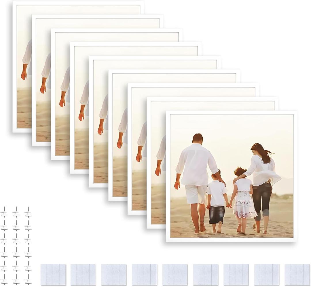 12x12 Picture Tiles | Mix Tiles Stick on Wall | Photo Peel and Stick Frames as Gallery Wall Set (White - 9 Pcs)