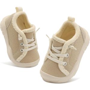 FEETCITY Toddler Boys Shoes Toddler Barefoot Shoes Kids Sneakers Tennis Shoe Slip On Baby Walking Shoe (Beige)
